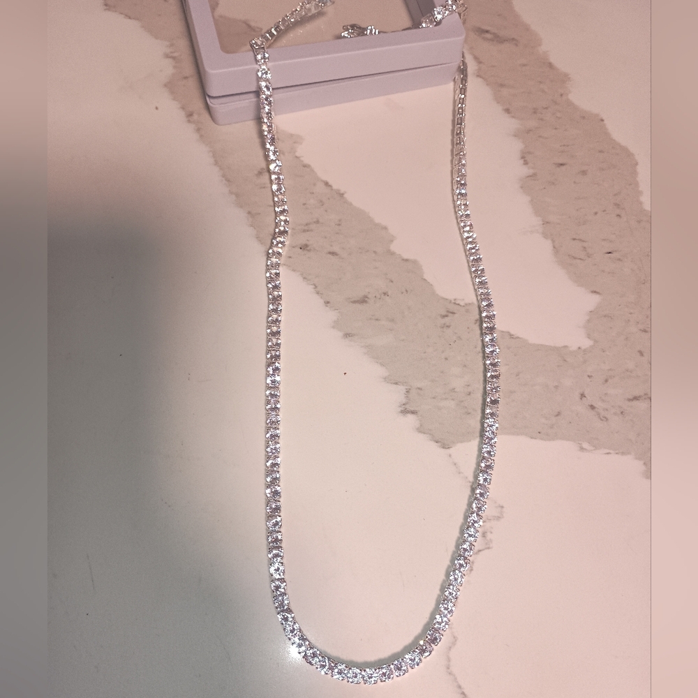 New Moissanite 21.5 Inch Tennis Necklace S 925 Sterling Silver Gorgeous Gift 🎁
